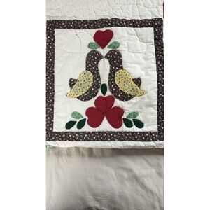 Handmade Quilt Wall Hanging 35"x35" Love Birds Tulips Hearts Folk Art‎ Squares
